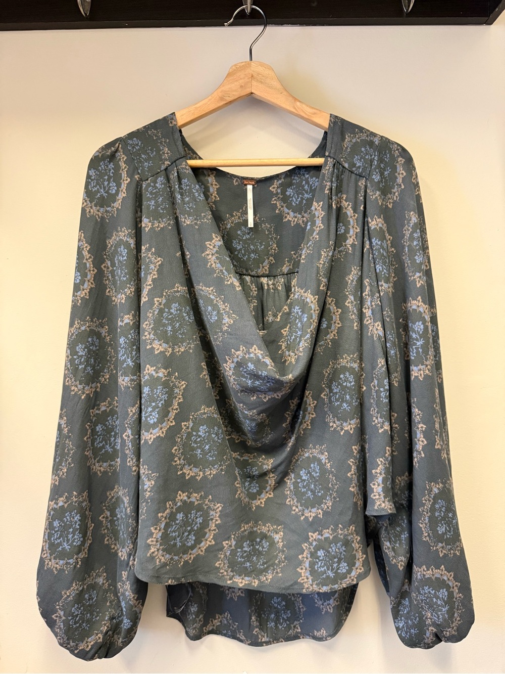 Free People Women's Draped Neck Long-Sleeve Top in Sage Floral